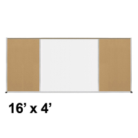 Best-Rite Style-F 16 x 4 Tackboard and Porcelain Magnetic Combination Whiteboard (Shown in Natural Cork)