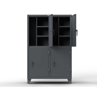 Strong Hold 50" W x 24" D x 78" H 12-Gauge Steel Double-Tier Locker with 4 Compartments, 8 Shelves, Coat Hooks, Dark Grey 
