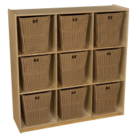 Wood Designs Childrens Classroom 9-Cubby Storage Unit with Large Wicker Baskets