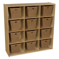 Wood Designs Classroom 12-Cubby Storage Unit with Medium Wicker Baskets, 49" H x 48" W x 15" D