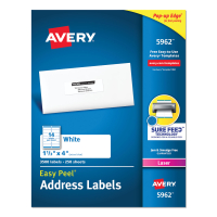 Avery 4" x 1-1/3" Easy Peel Laser Address Labels, White, 3500/Box