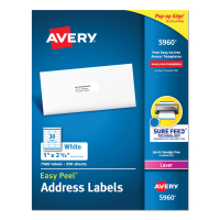 Avery 2-5/8" x 1" Easy Peel Laser Address Labels, White, 7500/Box