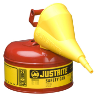 Justrite Type I 1 Gallon Self-Closing Lid Steel Safety Can with Funnel (Shown in Red)