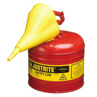 Justrite Type I 2 Gallon Self-Closing Lid Steel Safety Can with Funnel (Shown in Red)