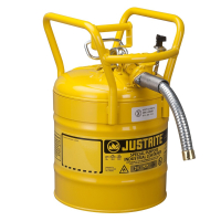 Justrite 7350230 Type II AccuFlow DOT 5 Gallon Steel Safety Can, 1" Hose, Yellow