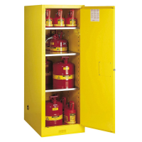 Justrite Sure-Grip EX Deep Slimline 54 Gal Flammable Storage Cabinet (Shown in Yellow, Safety Cans Not Included)