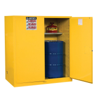 Justrite Sure-Grip EX Fire Resistant Drum Storage Cabinet with Drum Rollers (Shown in Yellow)
