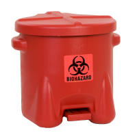 Eagle 10 Gallon Polyethylene Biohazard Waste Safety Can with Foot Lever, Red
