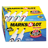 Marks-A-Lot Desk Dry Erase Marker, Chisel Tip, Assorted, 24-Pack