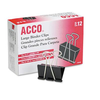 Acco 1-1/16" Capacity Steel Wire Large Binder Clips, 12/Box