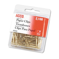 Acco No. 2 Wire Gold Tone Paper Clips, 100-Paper Clips