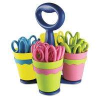 Westcott 5" Pointed Microban Kids Scissors with Caddy, 24/Pack