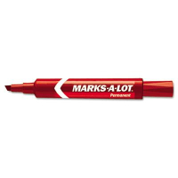 Marks-A-Lot Regular Permanent Marker, Chisel Tip, Red, 12-Pack