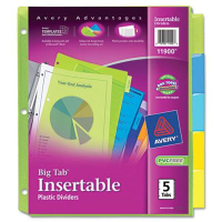 Avery Big Tab Letter 5-Tab Insertable Plastic Dividers, Assorted, 1 Set