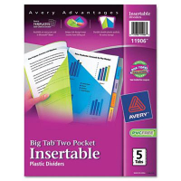 Avery Big Tab 9" x 11" 5-Tab Durable Plastic Two Slash Pocket Insertable Dividers, Assorted, 1 Set