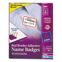Avery 2-1/3" x 3-3/8" Flexible Self-Adhesive Name Badge Labels, White/Red, 400/Box
