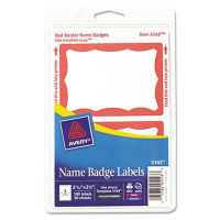Avery 3-3/8" x 2-11/32" Printable Self-Adhesive Name Badges, Red, 100/Pack