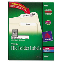 Avery 3-7/16" x 2/3" Self-Adhesive Laser & Inkjet File Folder Labels, White, 1500/Box