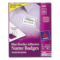 Avery 2-1/3" x 3-3/8" Flexible Self-Adhesive Name Badge Labels, White/Blue, 400/Box