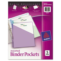 Avery 20-Sheet 8-1/2" x 11" Binder Pockets, Assorted, 5 Pockets/Pack