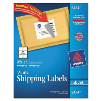 Avery 3-1/3" x 4" Inkjet Printer Internet Shipping Labels, White, 600/Box