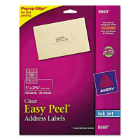 Avery 2-5/8" x 1" Easy Peel Inkjet Mailing Labels, Clear, 750/Pack