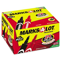 Marks-A-Lot Regular Permanent Marker, Chisel Tip, Red/Black, 24-Pack