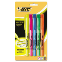 BIC Brite Liner Chisel Tip Fluorescent Highlighter, Assorted, 5-Pack