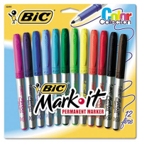 BIC Mark-it Permanent Marker, Fine Point, Assorted, 12-Pack