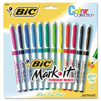 BIC Mark-it Permanent Marker, Ultra-Fine Point, Assorted, 12-Pack