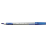 BIC Round Stic Grip 0.8 mm Fine Stick Ballpoint Pens, Blue, 12-Pack