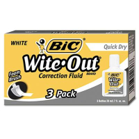 BIC Wite-Out Quick Dry Correction Fluid, 20 ml Bottle, White, 3-Pack