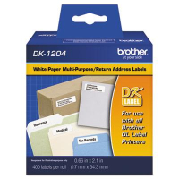 Brother DK1204 Die-Cut 2/3" x 2-1/8" Paper Multipurpose Label Roll, White, 400/Roll