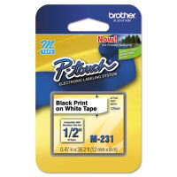 Brother P-Touch M231 M Series 1/2" x 26.2 ft. Tape Cartridge, Black on White