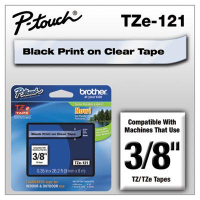 Brother P-Touch TZE121 TZe Series 3/8" x 26.2 ft. Standard Labeling Tape, Black on Clear