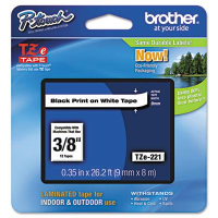 Brother P-Touch TZE221 TZe Series 3/8" x 26.2 ft. Standard Labeling Tape, Black on White