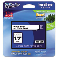 Brother P-Touch TZE231 TZe Series 1/2" x 26.2 ft. Standard Labeling Tape, Black on White