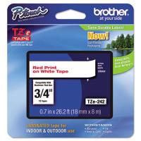 Brother P-Touch TZE242 TZe Series 3/4" x 26.2 ft. Standard Labeling Tape, Red on White