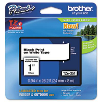 Brother P-Touch TZE251 TZe Series 1" x 26.2 ft. Standard Labeling Tape, Black on White