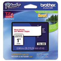 Brother P-Touch TZE252 TZe Series 1" x 26.2 ft. Standard Labeling Tape, Red on White