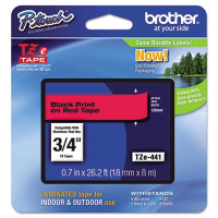 Brother P-Touch TZE441 TZe Series 3/4" x 26.2 ft. Standard Labeling Tape, Black on Red