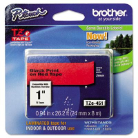 Brother P-Touch TZE451 TZe Series 1" x 26.2 ft. Standard Labeling Tape, Black on Red