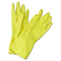 Boardwalk Medium Flock-Lined Latex Cleaning Gloves, Yellow, 12 Pairs