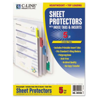 C-Line 8-1/2" x 11" Poly Sheet Protectors with Index Tabs, Assorted, 5/Set