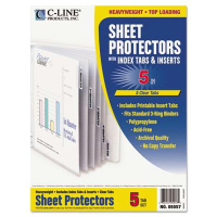 C-Line 8-1/2" x 11" Poly Sheet Protectors with Index Tabs, Clear, 5/Set