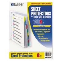 C-Line 8-1/2" x 11" Poly Sheet Protectors with Index Tabs, Assorted, 8/Set