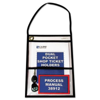 C-Line 9" x 12" Dual-Pocket Clear Shop Ticket Holder with Strap, 15/Box