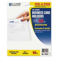 C-Line 3-1/2" x 2" Top-Load Self-Adhesive Business Card Holders, 10/Pack