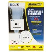 C-Line 4" x 3" Top Load Elastic Cord Badge Holder Kits, White, 50/Box