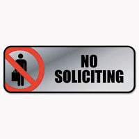 Cosco 9" W x 3" H No Soliciting Metal Office Sign
